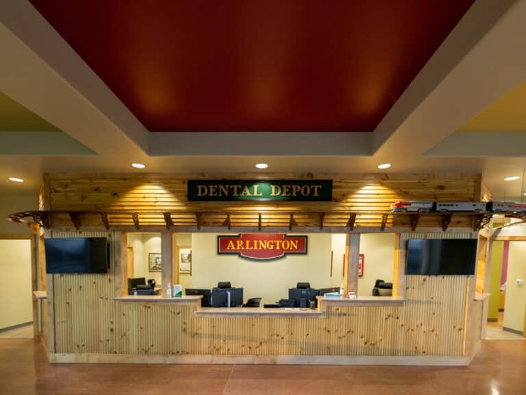 Interior view of the reception desk at Dental Depot in Arlington